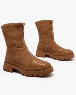 Botki Z Delikatnym Ociepleniem|Botki Na Płaskim Obcasie^Royalfashion Damskie botki na płaskim obcasie w kolorze camelowym Tainve brązowy