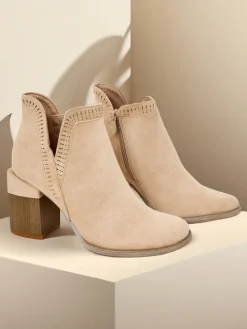 Botki Bez Ocieplenia|Botki Na Słupku^Royalfashion Damskie botki na słupku Vettot beżowy