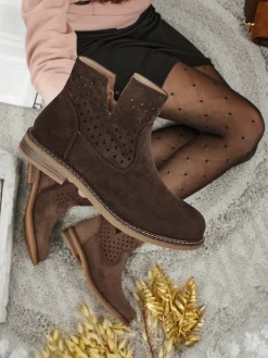 Botki Bez Ocieplenia|Botki Na Płaskim Obcasie^Royalfashion Damskie botki Rito Ciemnobrązowy