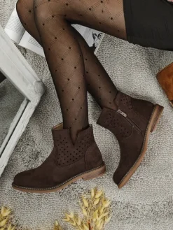 Botki Bez Ocieplenia|Botki Na Płaskim Obcasie^Royalfashion Damskie botki Rito Ciemnobrązowy