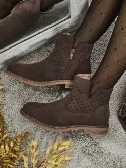 Botki Bez Ocieplenia|Botki Na Płaskim Obcasie^Royalfashion Damskie botki Rito Ciemnobrązowy