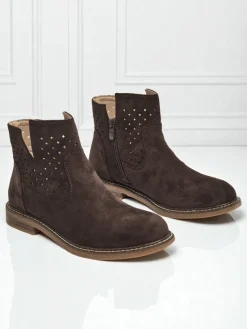 Botki Bez Ocieplenia|Botki Na Płaskim Obcasie^Royalfashion Damskie botki Rito Ciemnobrązowy