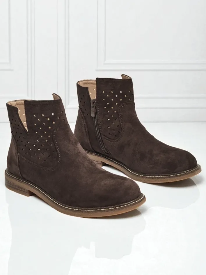 Botki Bez Ocieplenia|Botki Na Płaskim Obcasie^Royalfashion Damskie botki Rito Ciemnobrązowy