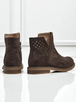 Botki Bez Ocieplenia|Botki Na Płaskim Obcasie^Royalfashion Damskie botki Rito Ciemnobrązowy