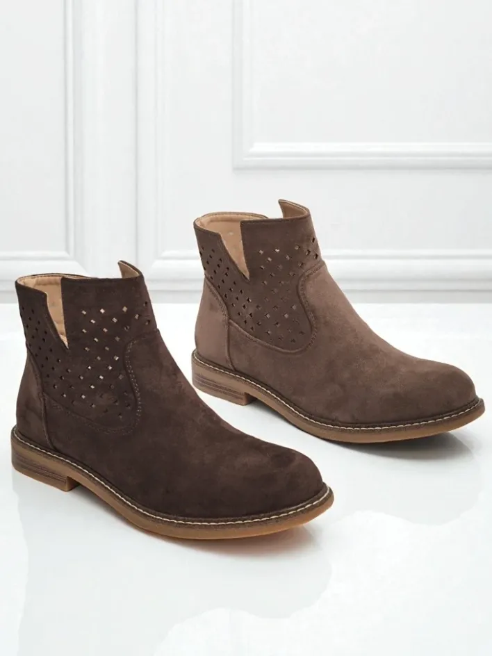 Botki Bez Ocieplenia|Botki Na Płaskim Obcasie^Royalfashion Damskie botki Rito Ciemnobrązowy