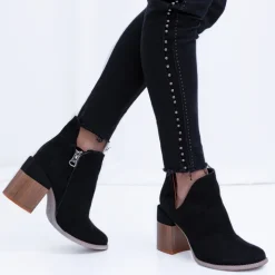 Botki Bez Ocieplenia|Botki Na Słupku^Royalfashion Damskie botki z wycięciami w m kolorze Plinara czarny