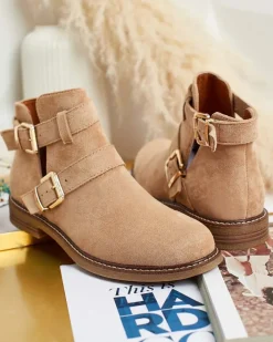 Botki Bez Ocieplenia|Botki Na Płaskim Obcasie^Royalfashion Damskie botki z wycięciami Geronsa brązowy