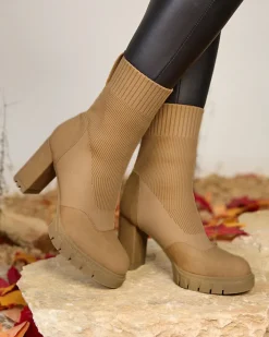 Botki Bez Ocieplenia|Botki Na Słupku^Royalfashion Damskie botki na wyższym obcasie w kolorze camel Flexi Booties jasny brązowy