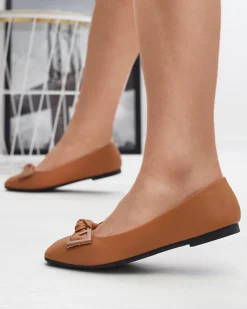 Baleriny Klasyczne^Royalfashion Damskie owe baleriny z ozdobą na nosku Caxien Camel