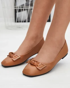 Baleriny Klasyczne^Royalfashion Damskie owe baleriny z ozdobą na nosku Caxien Camel