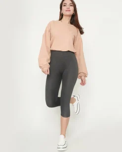 Legginsy / Tregginsy^Royalfashion Damskie ciemnoszare legginsy o długości 3/4 gołębi szary