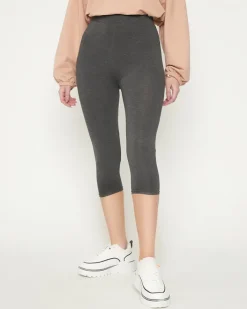 Legginsy / Tregginsy^Royalfashion Damskie ciemnoszare legginsy o długości 3/4 gołębi szary