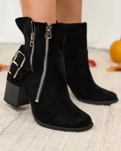 Botki Bez Ocieplenia|Botki Na Słupku^Royalfashion Damskie czarne botki ze zdobieniem Feirrgo czarny