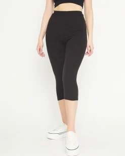 Legginsy / Tregginsy^Royalfashion Damskie czarne legginsy o długości 3/4