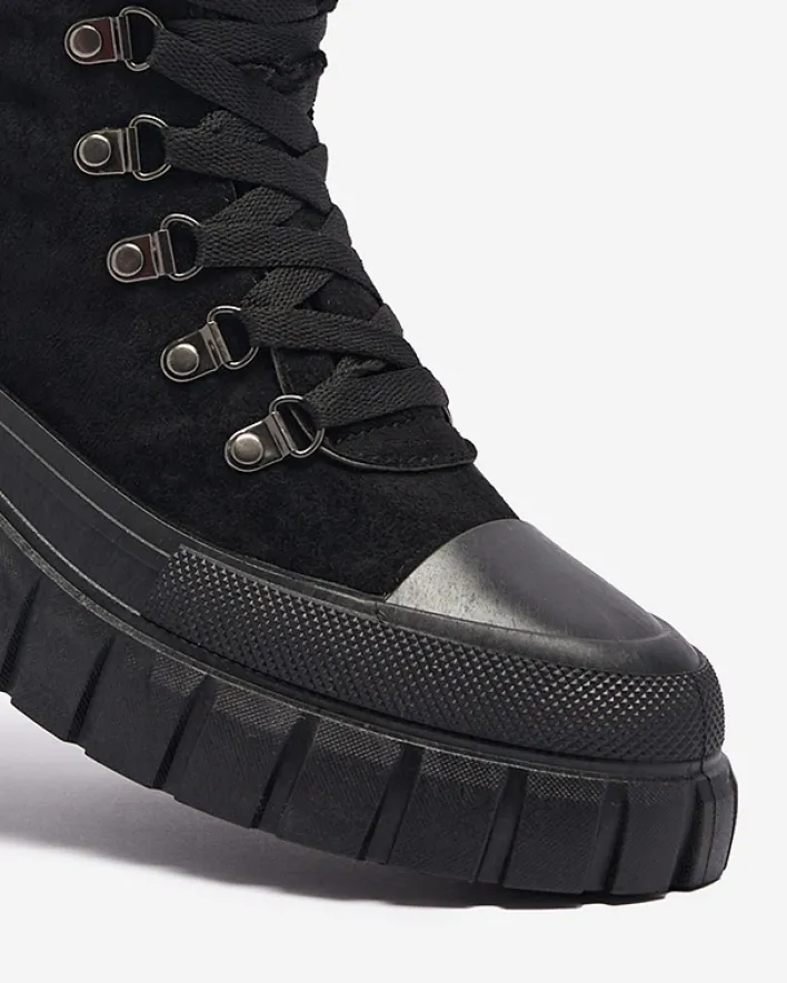 Botki Bez Ocieplenia|Botki Na Platformie^Royalfashion Damskie czarne eko-zamszowe botki z kożuszkiem Vetic czarny