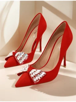 Szpilki|Klasyczne^Royalfashion Damskie czółenka na szpilce z kokardką Cocarte czerwony