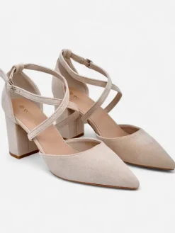 Klasyczne^Royalfashion Damskie czółenka eko zamszowe z paseczkami Kanastru beżowy