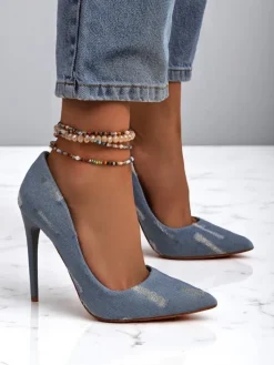 Szpilki|Klasyczne^Royalfashion Damskie czółenka na szpilce Denim Chic Jasnoniebieski