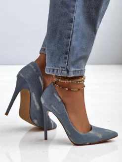 Szpilki|Klasyczne^Royalfashion Damskie czółenka na szpilce Denim Chic Jasnoniebieski