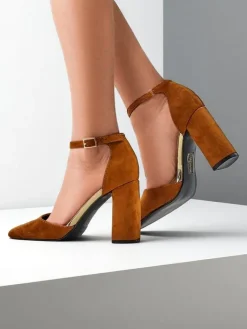 Klasyczne^Royalfashion Damskie czółenka eko zamszowe Calde Camel