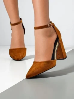 Klasyczne^Royalfashion Damskie czółenka eko zamszowe Calde Camel