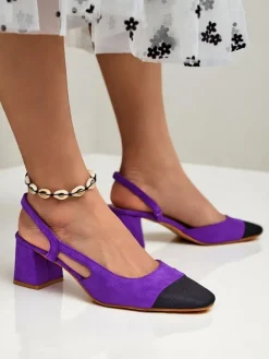 Klasyczne^Royalfashion Damskie czółenka na niskim obcasie z ozdobnym noskiem Eleganzo fioletowy