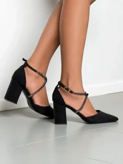 Klasyczne^Royalfashion Damskie czółenka eko zamszowe z paseczkami Eurole czarny