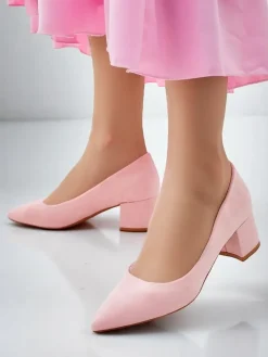 Klasyczne^Royalfashion Damskie czółenka na niskim obcasie Agas różowy