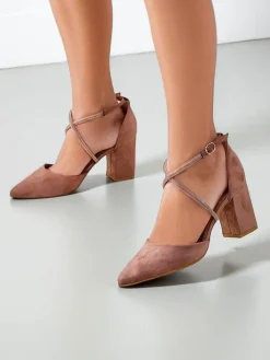 Klasyczne^Royalfashion Damskie czółenka eko zamszowe z paseczkami Eurole beżowy