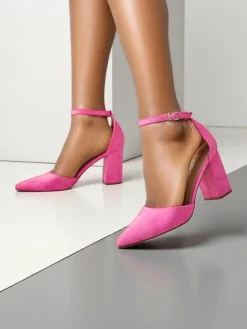 Klasyczne^Royalfashion Damskie czółenka eko zamszowe Caldesse Fuksjowy