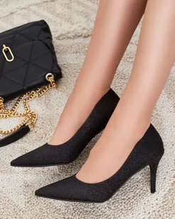 Klasyczne^Royalfashion Damskie czółenka na szpilce z brokatem Matomilso czarny