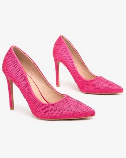 Szpilki|Klasyczne^Royalfashion Damskie czółenka z cyrkoniami Griccos różowy