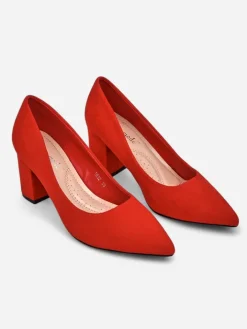 Klasyczne^Royalfashion Damskie czółenka eko zamszowe Ugandes czerwony