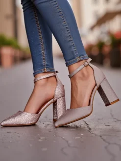 Buty Na Wielkie Wyjście^Royalfashion Damskie czółenka z brokatem Noratt różowy