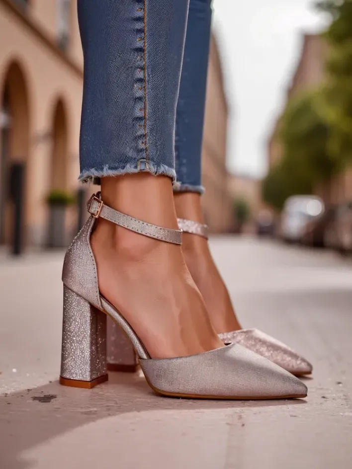 Buty Na Wielkie Wyjście^Royalfashion Damskie czółenka z brokatem Noratt różowy