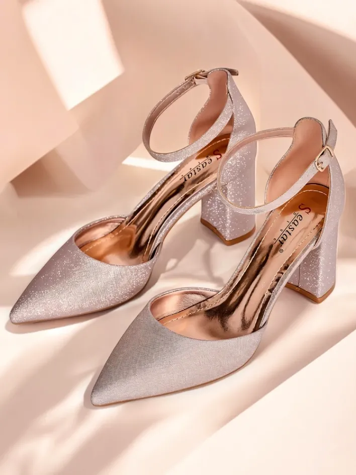 Buty Na Wielkie Wyjście^Royalfashion Damskie czółenka z brokatem Noratt różowy