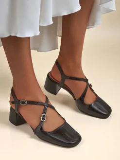 Klasyczne^Royalfashion Damskie czółenka na niskim obcasie z ozdobnymi paseczkami Lollita czarny