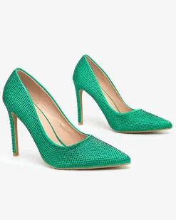 Szpilki|Klasyczne^Royalfashion Damskie czółenka z cyrkoniami Griccos zielony