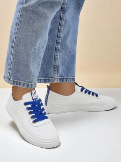 Trampki^Royalfashion Damskie eko skórzane trampki Next Step Królewski niebieski