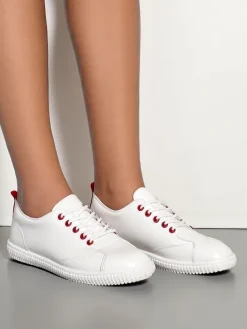 Trampki^Royalfashion Damskie eko skórzane trampki Tonete biały