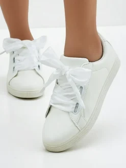 Trampki^Royalfashion Damskie eko skórzane trampki z ozdobnymi sznurówkami Etti biały