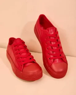 Trampki^Royalfashion Damskie eko skórzane trampki Navette czerwony