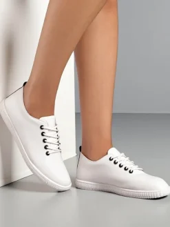 Trampki^Royalfashion Damskie eko skórzane trampki Tonete biały