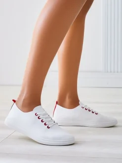 Trampki^Royalfashion Damskie eko skórzane trampki Erenne biały