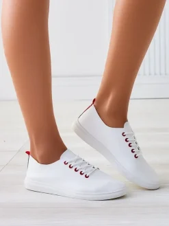 Trampki^Royalfashion Damskie eko skórzane trampki Erenne biały