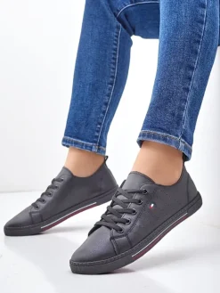 Trampki^Royalfashion Damskie eko skórzane trampki Keopsa czarny