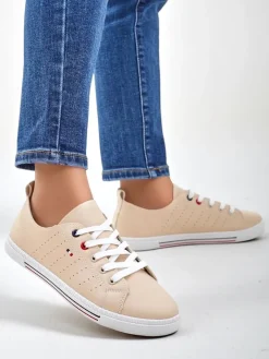 Trampki^Royalfashion Damskie eko skórzane trampki Keopsa beżowy