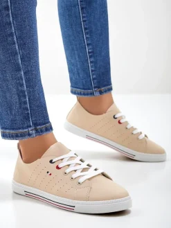 Trampki^Royalfashion Damskie eko skórzane trampki Keopsa beżowy