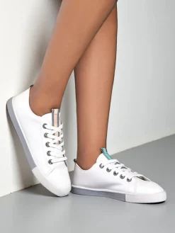 Trampki^Royalfashion Damskie eko skórzane trampki Tarene Jasny szary