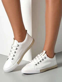 Trampki^Royalfashion Damskie eko skórzane trampki Tarene złoty